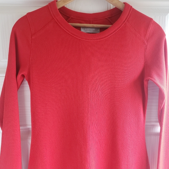 Everlane The Ribbed Red Long Sleeve Cotton Mini Dress Size Small - Picture 7 of 7